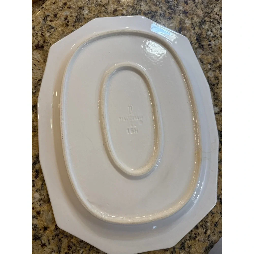 Pfaltzgraff Heritage White Oval Serving Platter 14‎ Inch Octagonal Stoneware USA